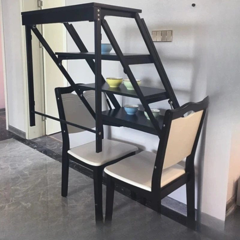 Multifunctional wall-mounted folding table deformed against the wall invisible table solid wood small apartment telescopic
