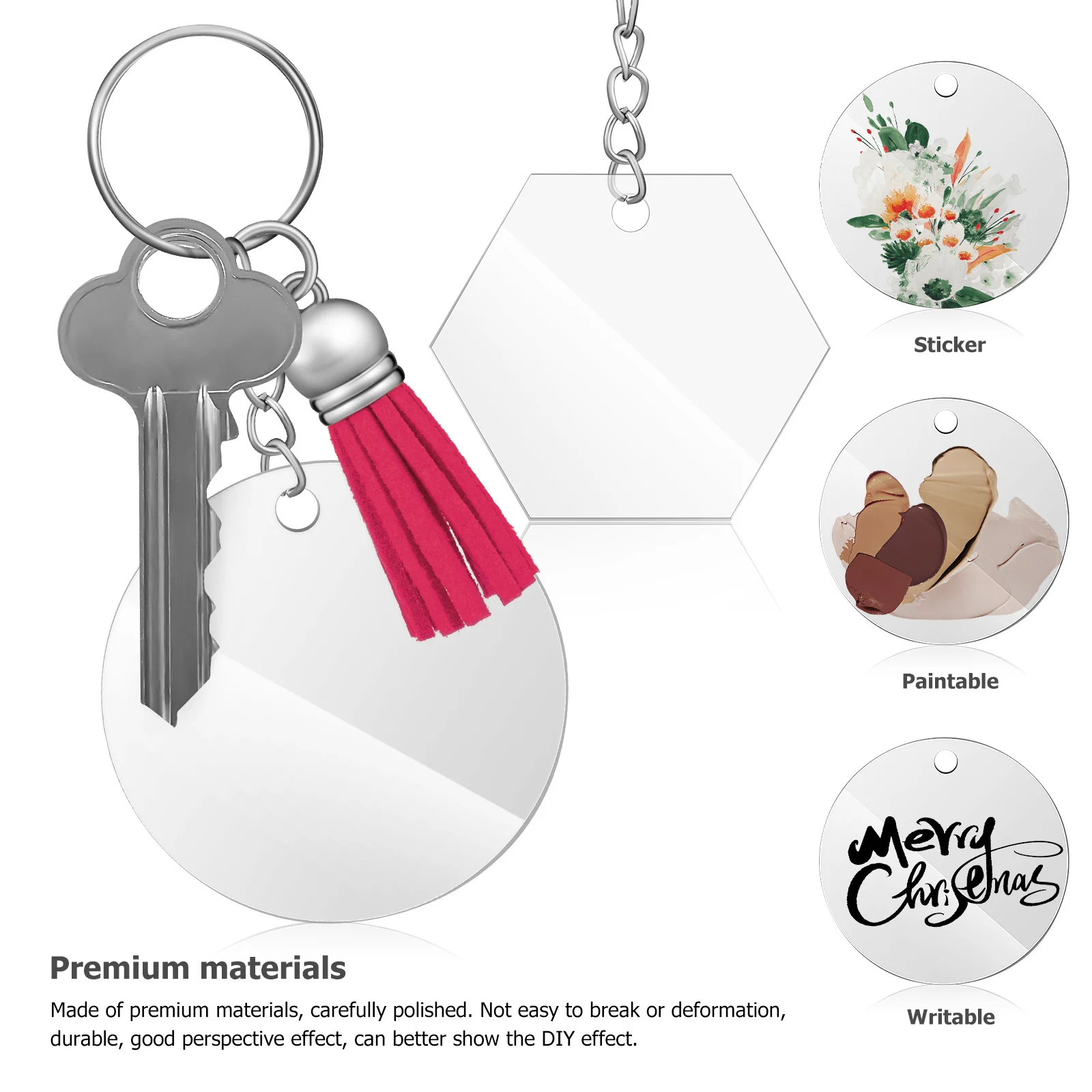 

50pcs Keychain Blanks Round Decorative Key Rings Accessories Acrylic Keychain Blanks DIY Projects Bag Charm Gifts