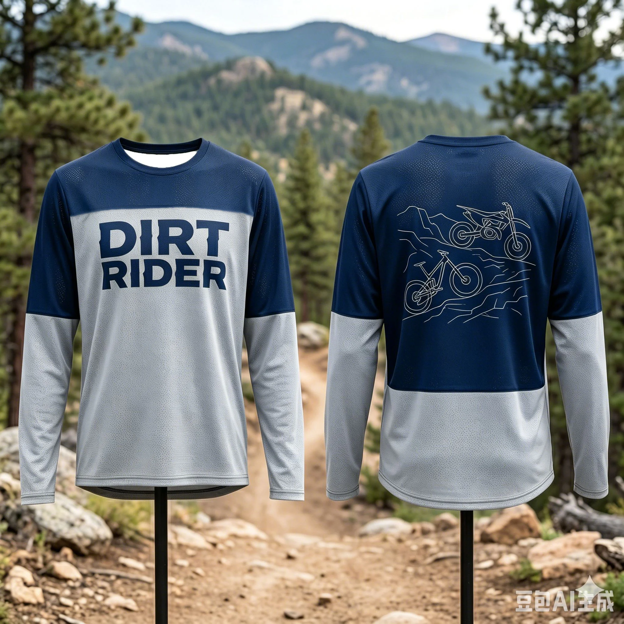 Men Dirt Rider MTB Long Sleeve Jersey Color Block Bike Line Print Quick Dry Breathable Mountain Biking Cycling Off Road Shirts