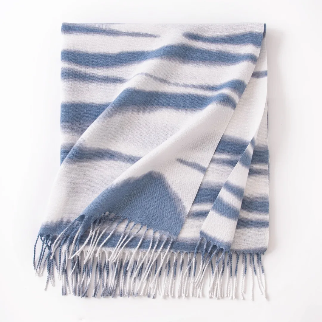 Luxury Brand Cashmere Women Stripe Scarf Winter Warm Shawl and Wrap Bandana Pashmina Female Foulard Square Thick Blanket Poncho