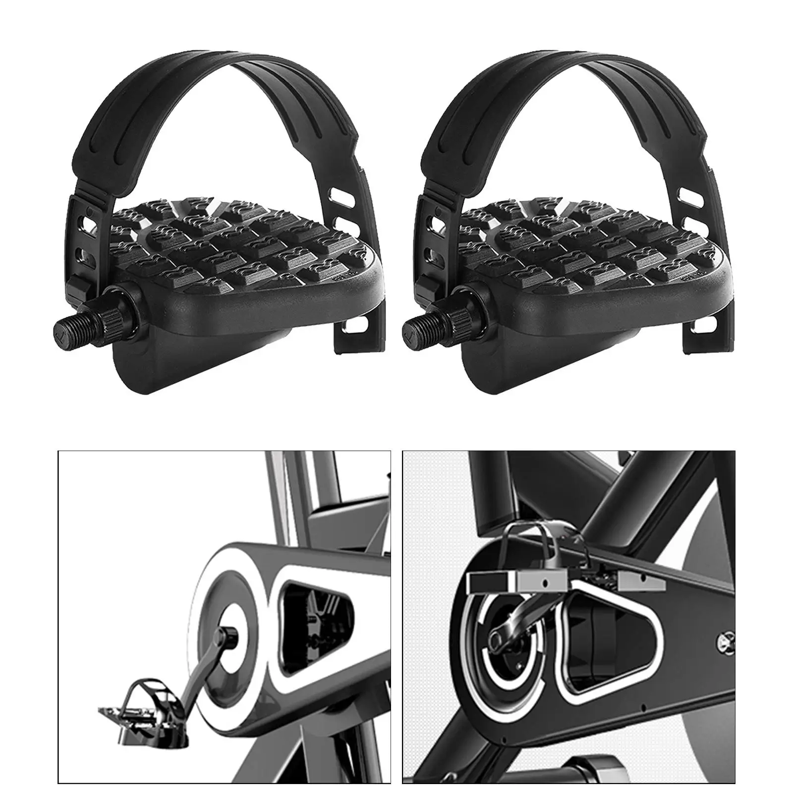 Fitness Exercise Bike Pedals with Adjustable Straps Sealed Bearing Non Slip Platform for Indoor Cycling MTB Road Bike