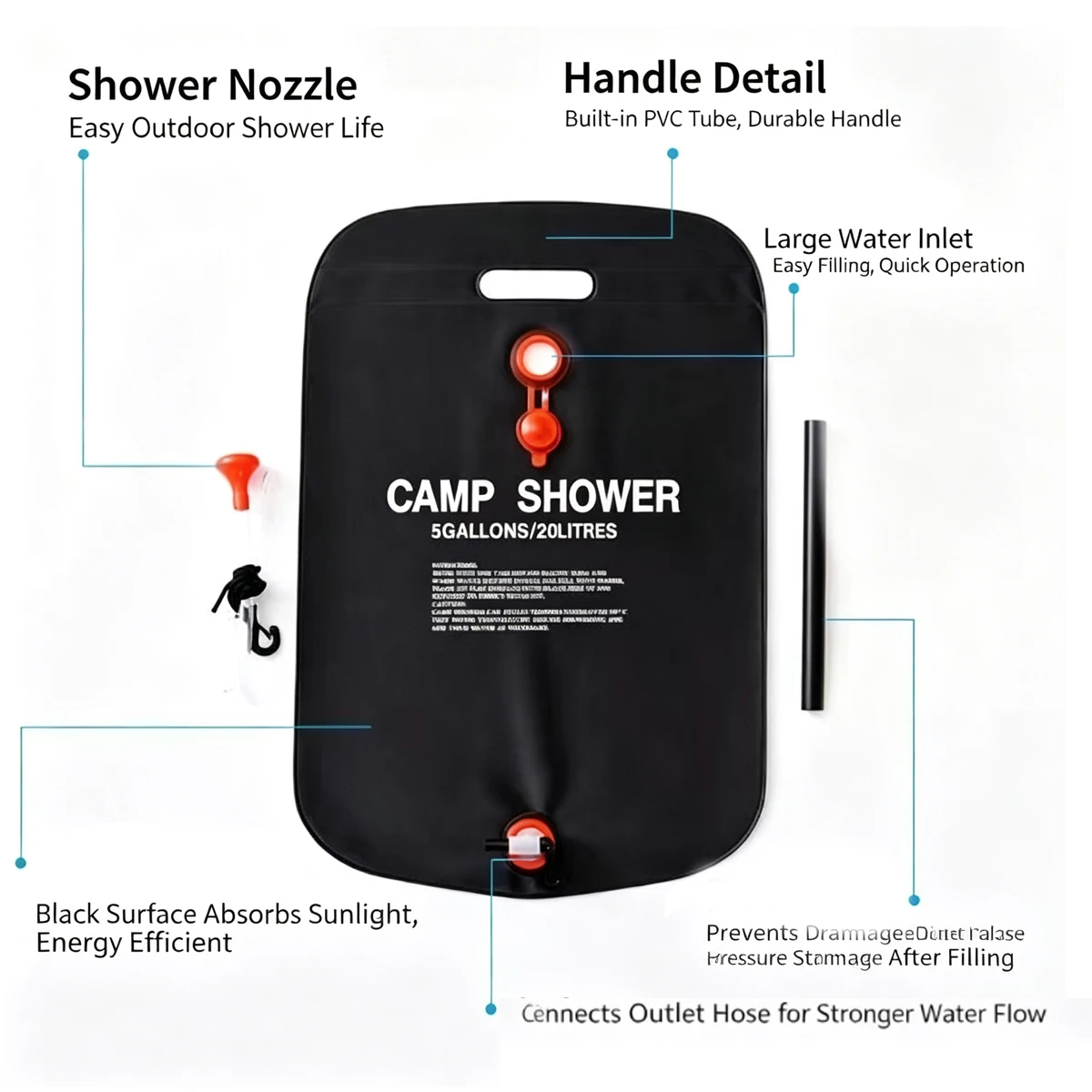 Outdoor Picnic Water Storage Bag Bathing Large Capacity Portable Camping Shower Car Washing Accessories Foldable Bucket Pipe Can