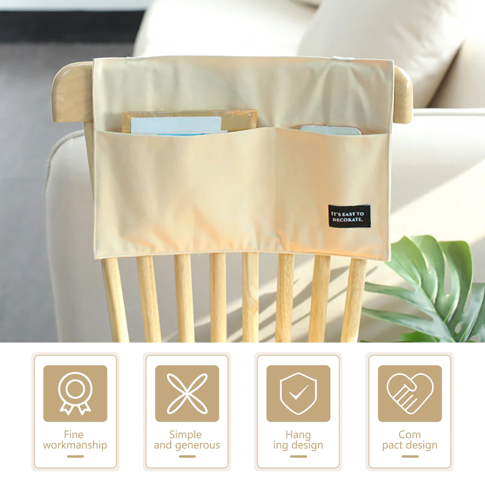 

Cotton Bedside Hanging Storage Pouch Compact Design Dormitory Bathroom ganizer Sundries Bag Easy Removal Phone Holder Chair