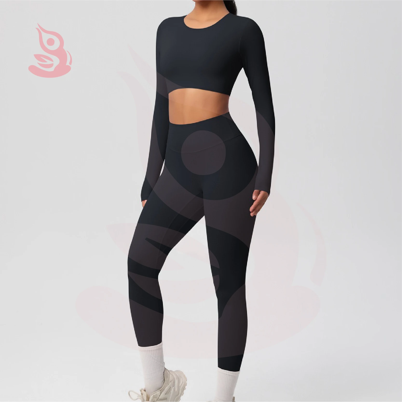 

25 Spring Solid Color Double-sided Nylon Brushed Nude Tight Fitting Sports Yoga Suit Set Running and Fitness Long Sleeves 2piece