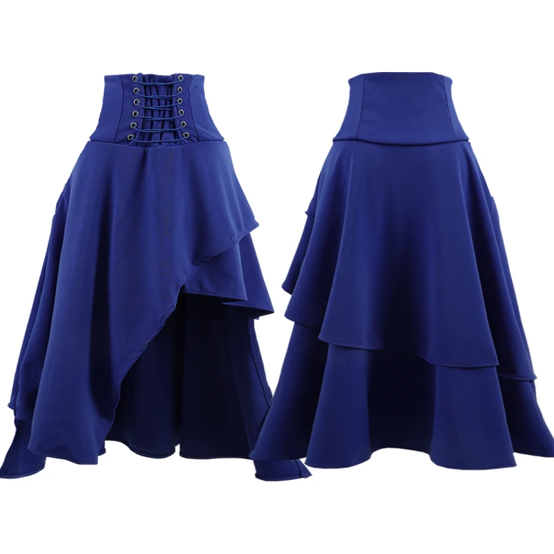 กระโปรงวินเทจสไตล์สตีมพังค์สำหรับผู้หญิงกระโปรงยุคกลางลูกไม้ชุดกระโปรงกระโปรงอสมมาตรนางฟ้าวิคตอเรียสีดำ
