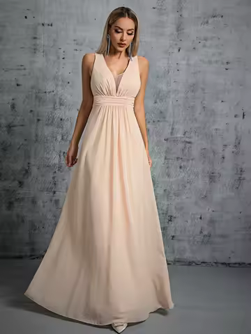 Mgiacy Pleated Design Back Tie with Bow Chiffon Long Dress Evening Ball Dress Party dress Bridesmaid dress