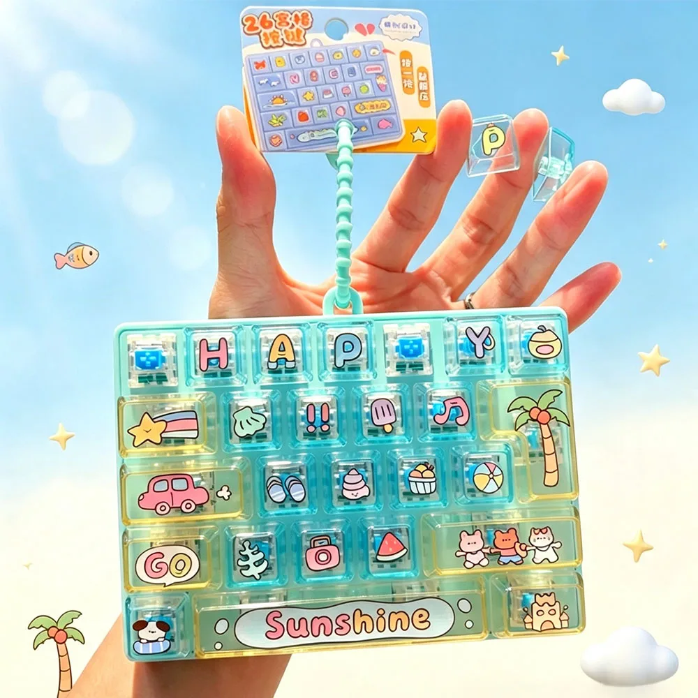 Trendy Backpack Charm Clear Ocean 26 Grid Keyboard Keycap Clicker Keychain 26구 키캡 가방고리 ASMR Tactile Prop Novelty Gift Favor