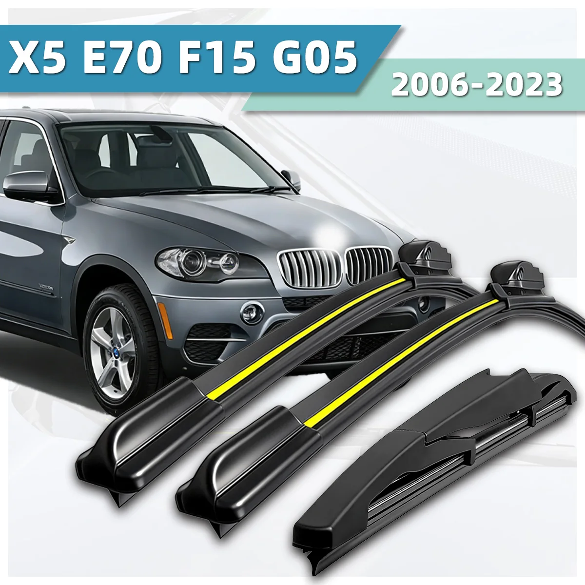 3 Stück Auto-Scheibenwischerblätter vorne und hinten, geeignet für BMW X5 E70 F15 G05 2006-2023, Naturkautschukstreifen, Zubehör, Wischerblätter