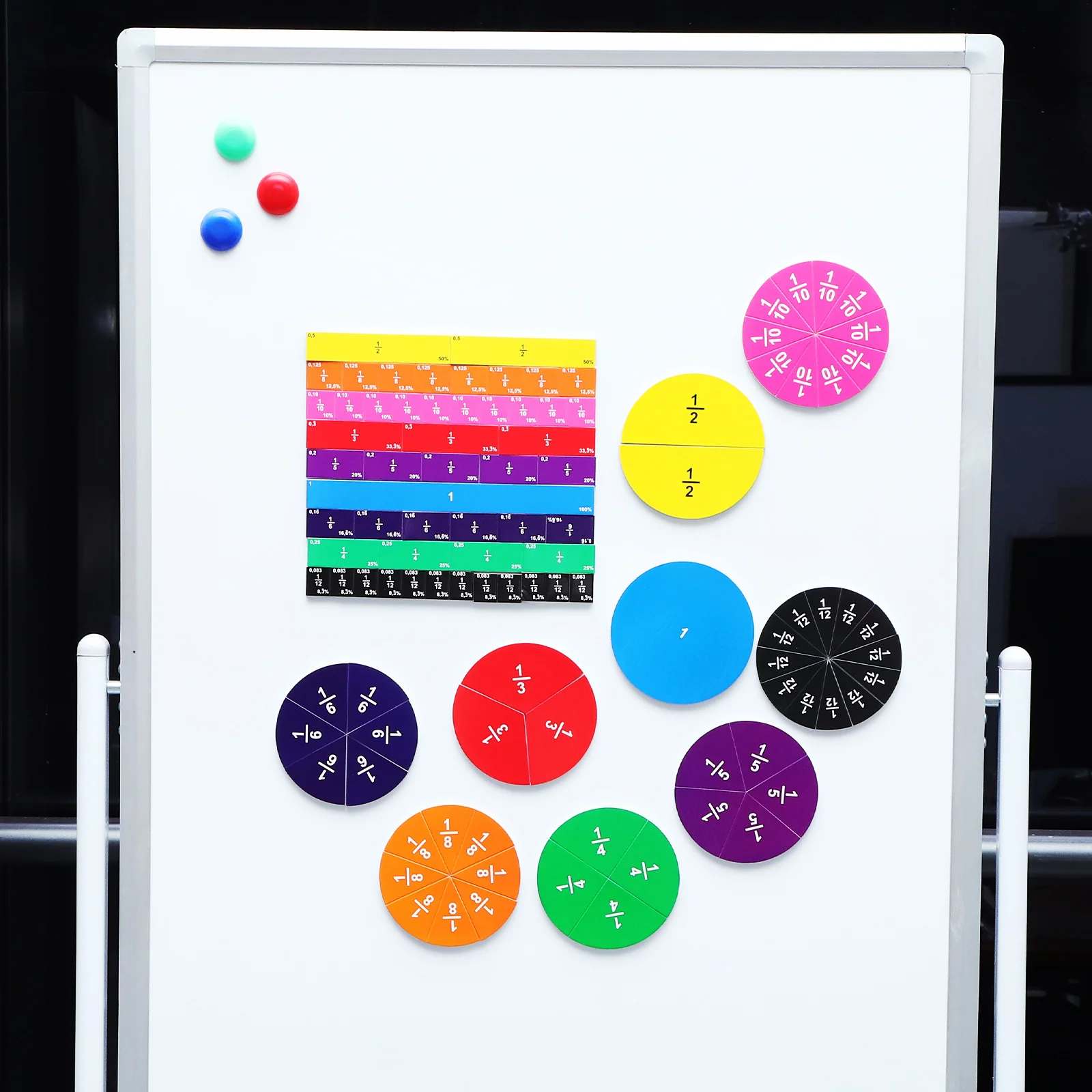 1 مجموعة شرائط كسور مغناطيسية دوائر وسائل تعليمية ألوان نابضة بالحياة مجموعات مرنة لتفهم الكسور بشكل أفضل #3