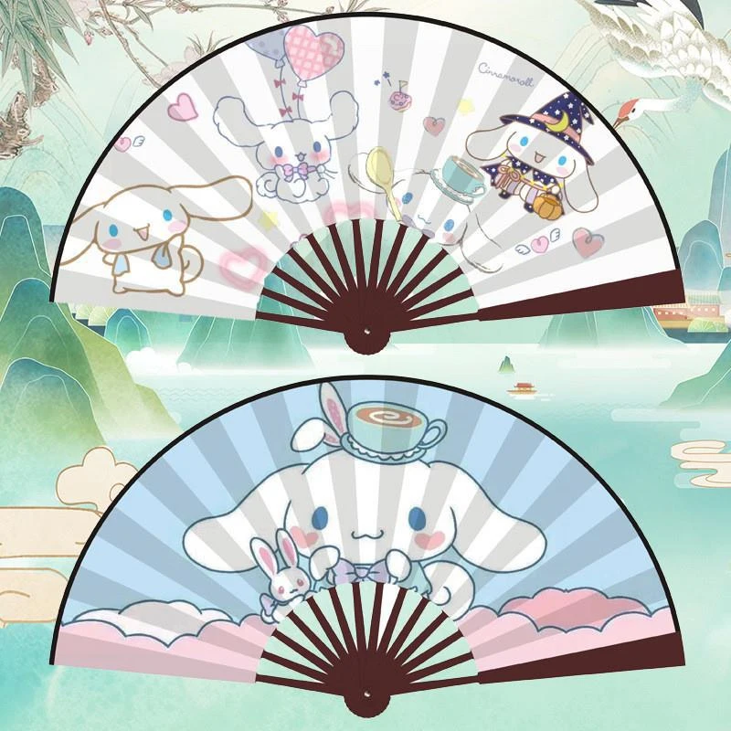 1PCS Cinnamoroll My Melody Cartoon Sanrio Kuromi Folding Fan Silk Cloth 8 Inches Gifts Home Decoration Bamboo Handle Hand Fan