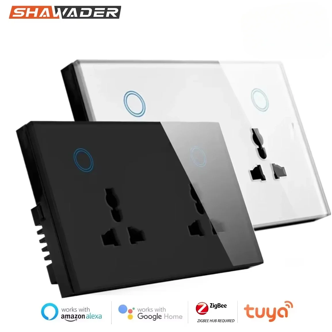 Shawader Zigbee Smart Wall Socket Wireless Tempered Power Plug Touch Switch UK US Outlet Remote by Tuya Alexa Google Home Office