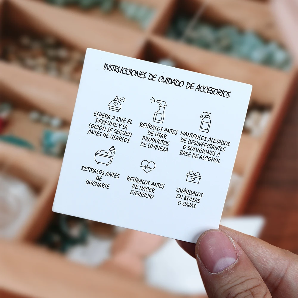 50PCS 9 Languages 6.5x6.5cm Square White Brown Care Instructions Custom Insert Card For Jewelry DIY Packaging Supplies Wholesale