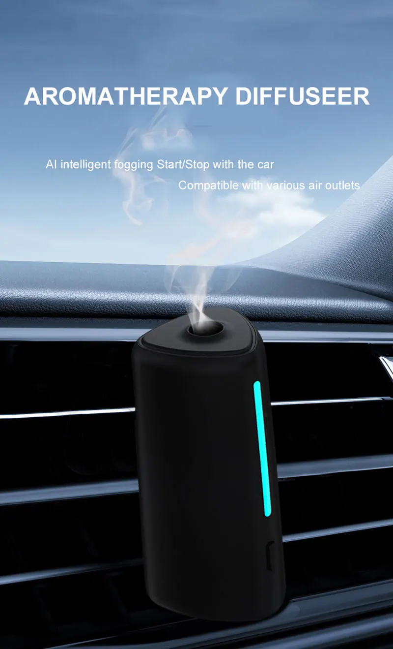 Car Oil Diffuser Ultrasonic Spray Vent Clip Air Outlet Car Perfume Fragrance Auto Flavoring Interior Woman Man Air Freshener