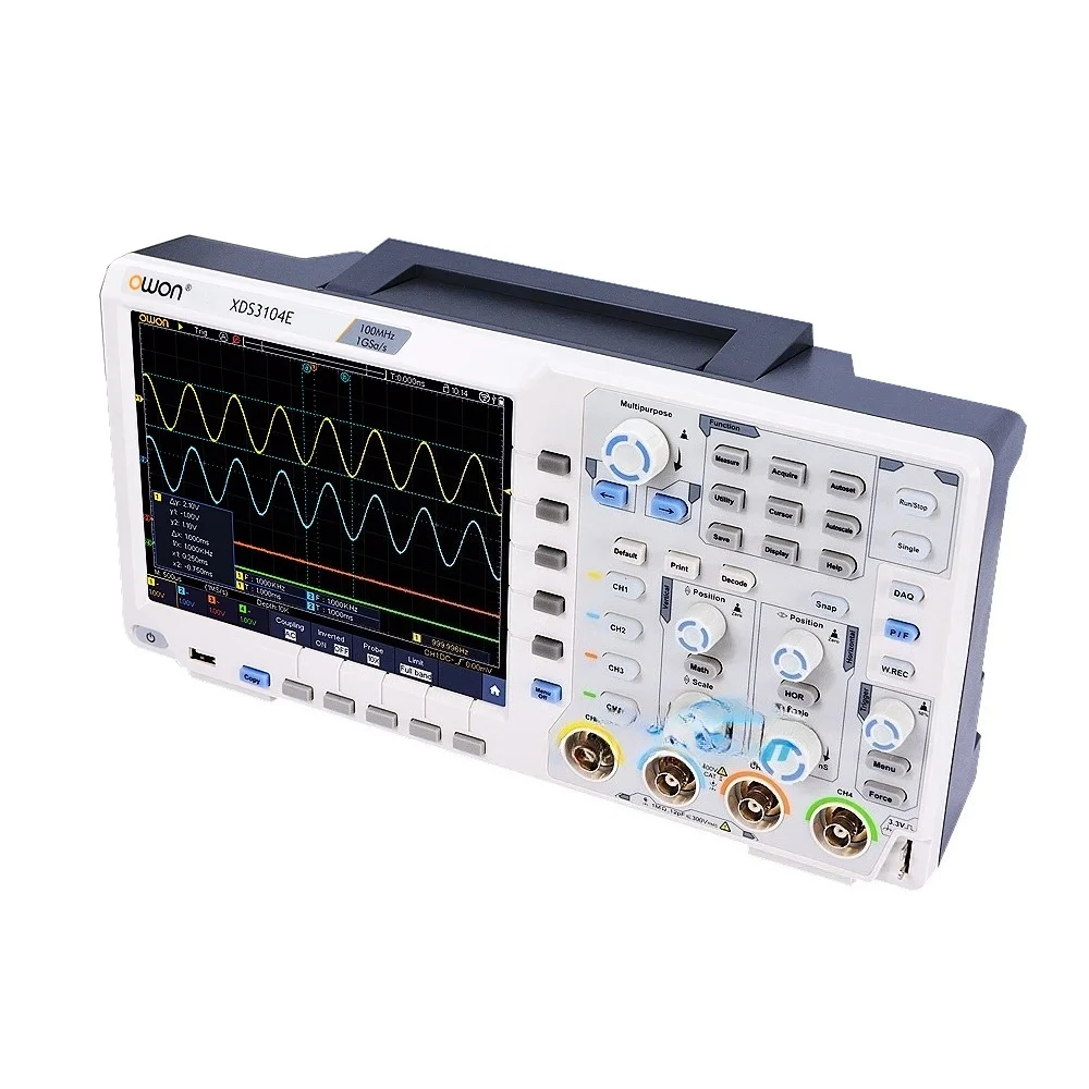 

OWON XDS3104E Digital Oscilloscope 4 Channels 100MHz Bandwidth 8 Bits Inch Touch Screen LCD Bus Decording 1GS/s