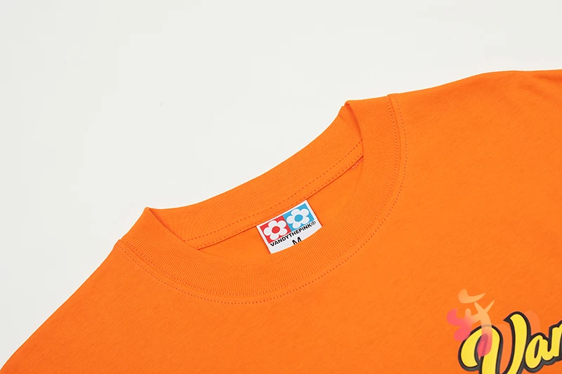 VANDYTHEPINK-قمصان قطنية للرجال والنساء ، قمم برتقالية ، فطيرة شوكولاتة ، حروف كرتونية ، أكمام قصيرة ، ملابس خروج فضفاضة كاجوال ، 24ss