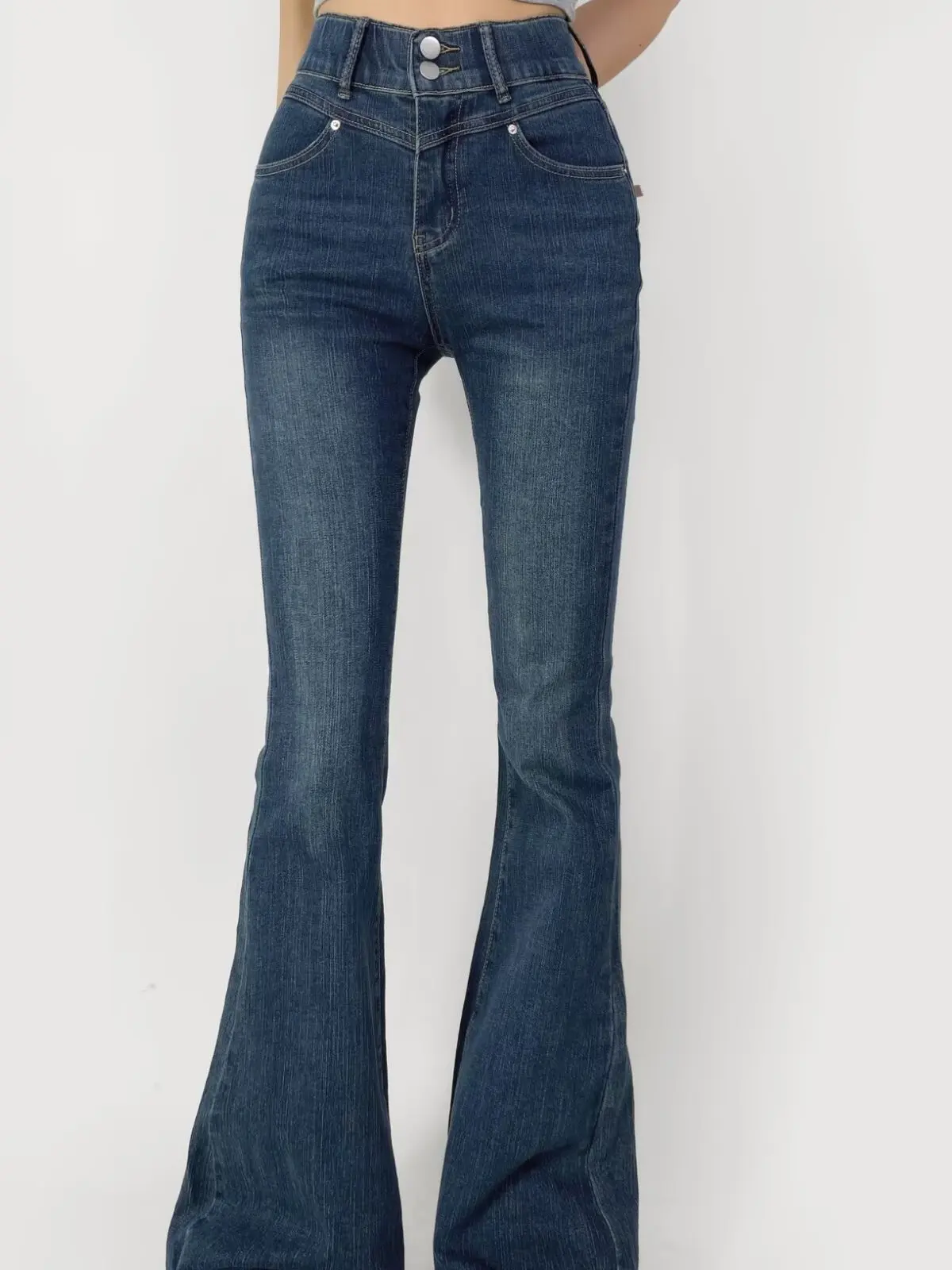 High Waist Bell Bottom Jeans Women's Sexy Butt Enhancing Stretch Denim Pants Strapped  Knot Casual Fall Winter