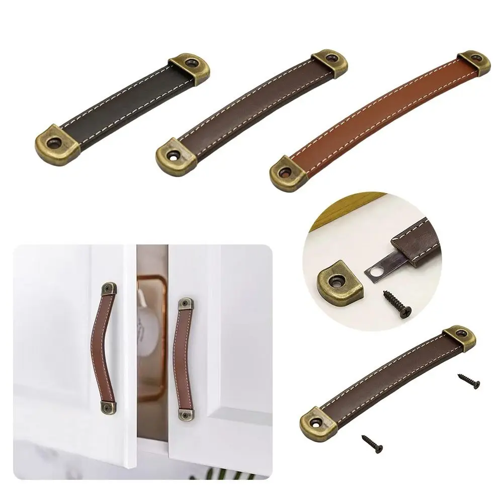 New Leather Furniture Handles Universal with Screws Kitchen Cabinet Handles Hardware Door Handles