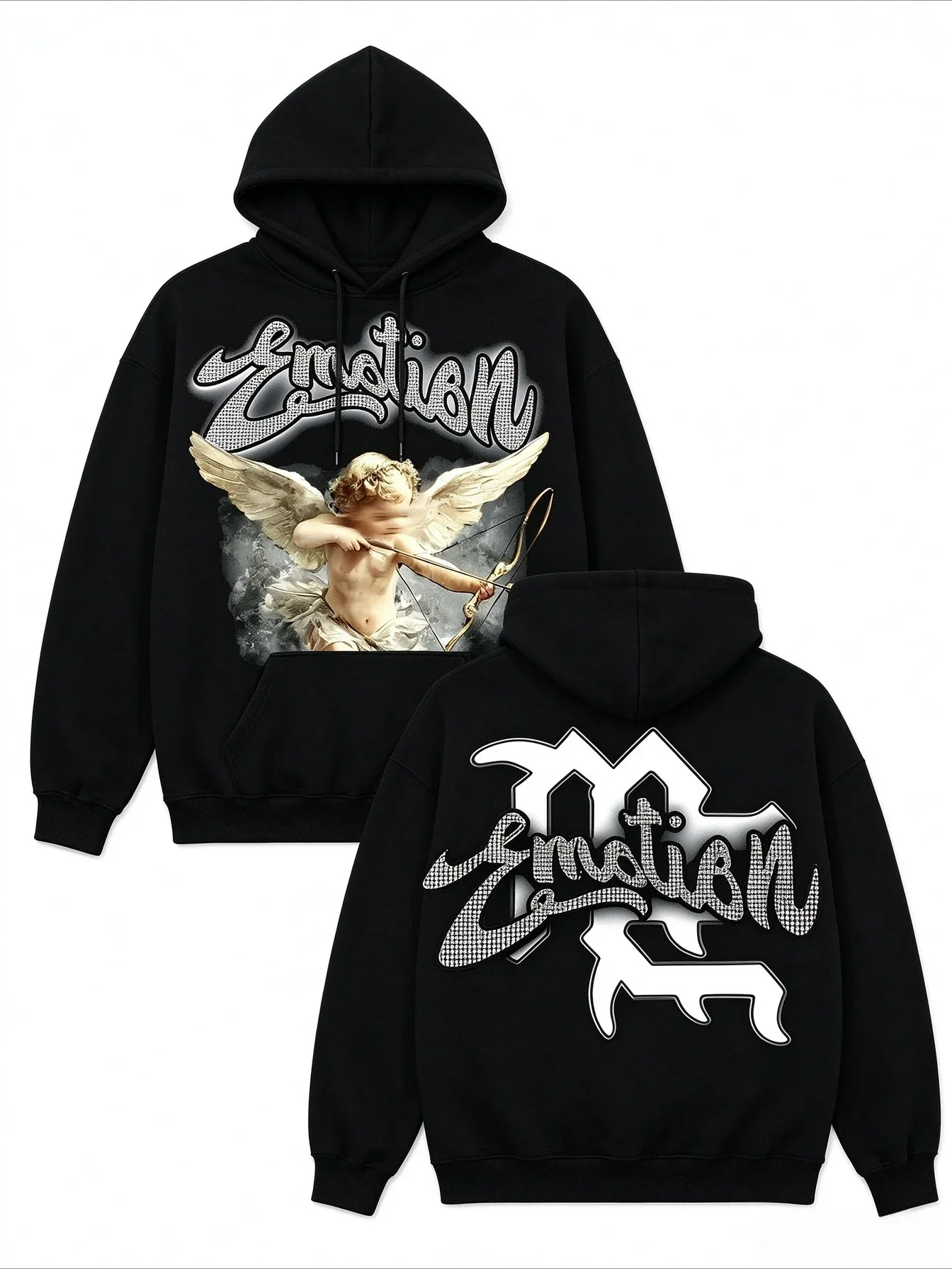 2026 Summer New Style Printed Cap with Ribbon Hoodie in Street Font and Angel Pattern Style