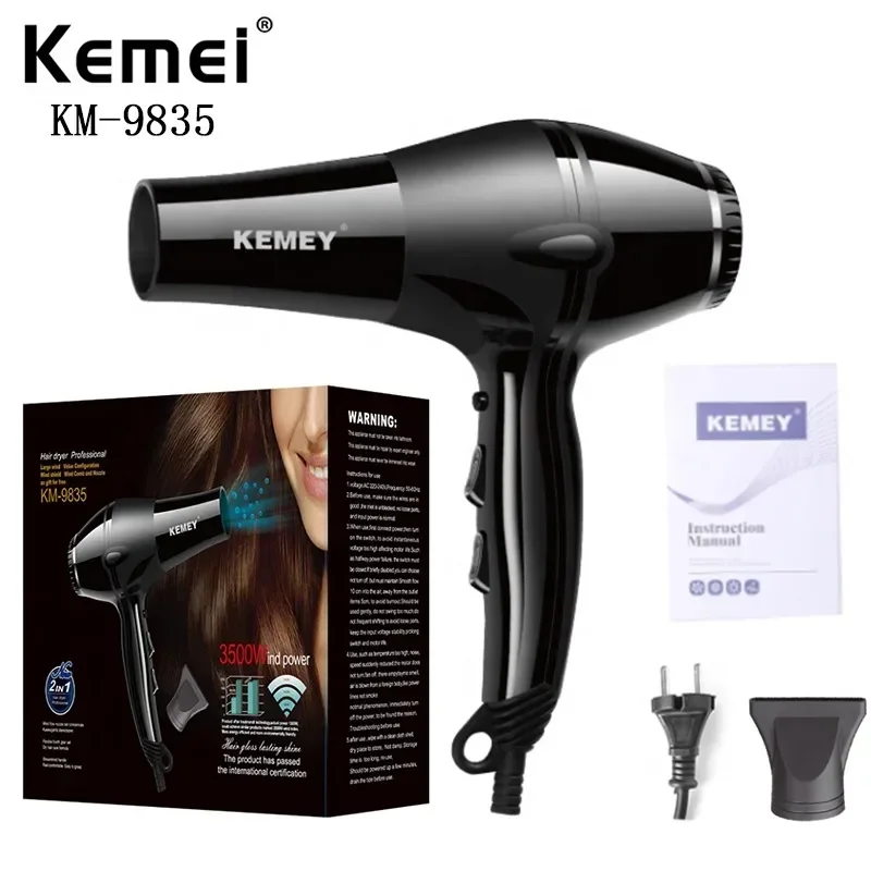 

Professional Fashion Multifunctional Quiet Hair Dryer Kemey Km-9835 1300w Powerful Wind With Cold Shot Button Black Hair Dryer