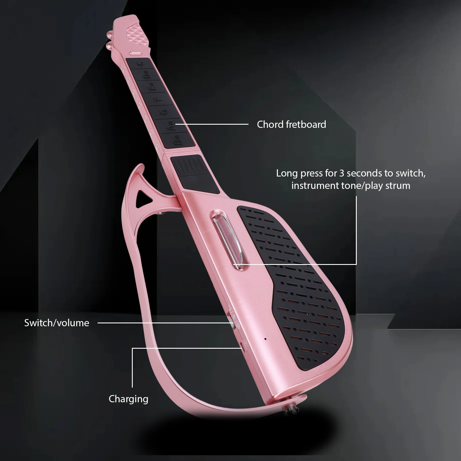 Gitar Elektrik Pintar Portabel Lipat Tanpa Senar dengan 7 Tombol Nada Ringan Dapat Diisi Ulang Gitar Otomatis Kecil