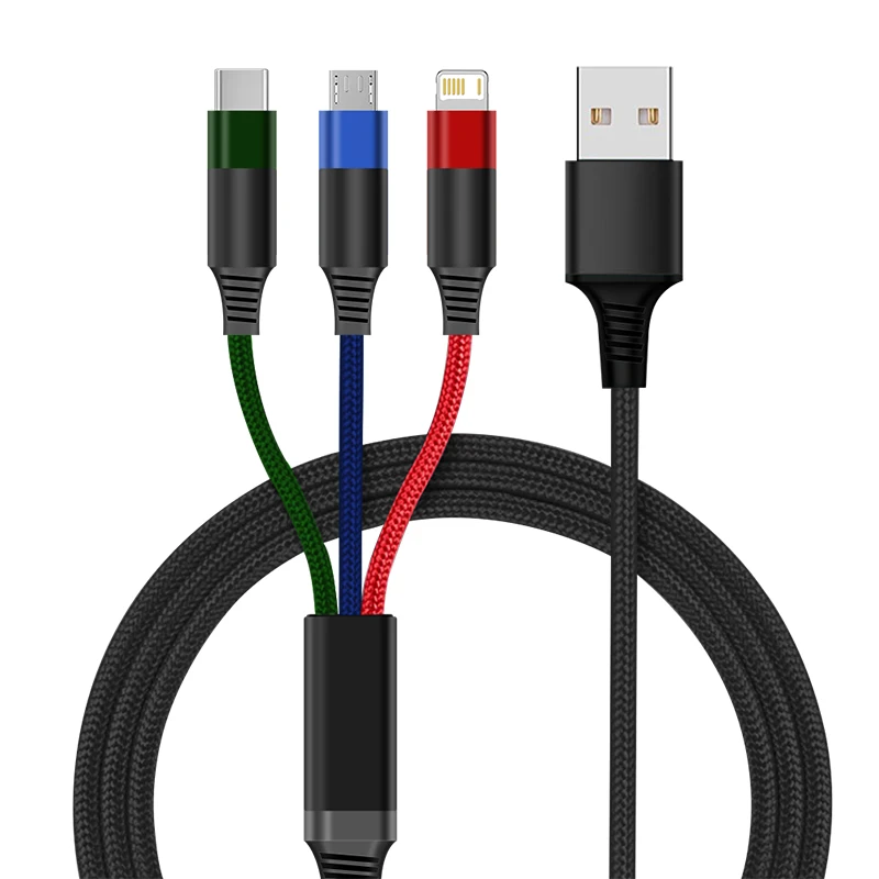 3-in-1 Fast Charger Data Cable USB Wire Type C Lightning Cord Micro Line Mobile Phone Cable For Samsung Xiaomi Iphone 16 Pro 15