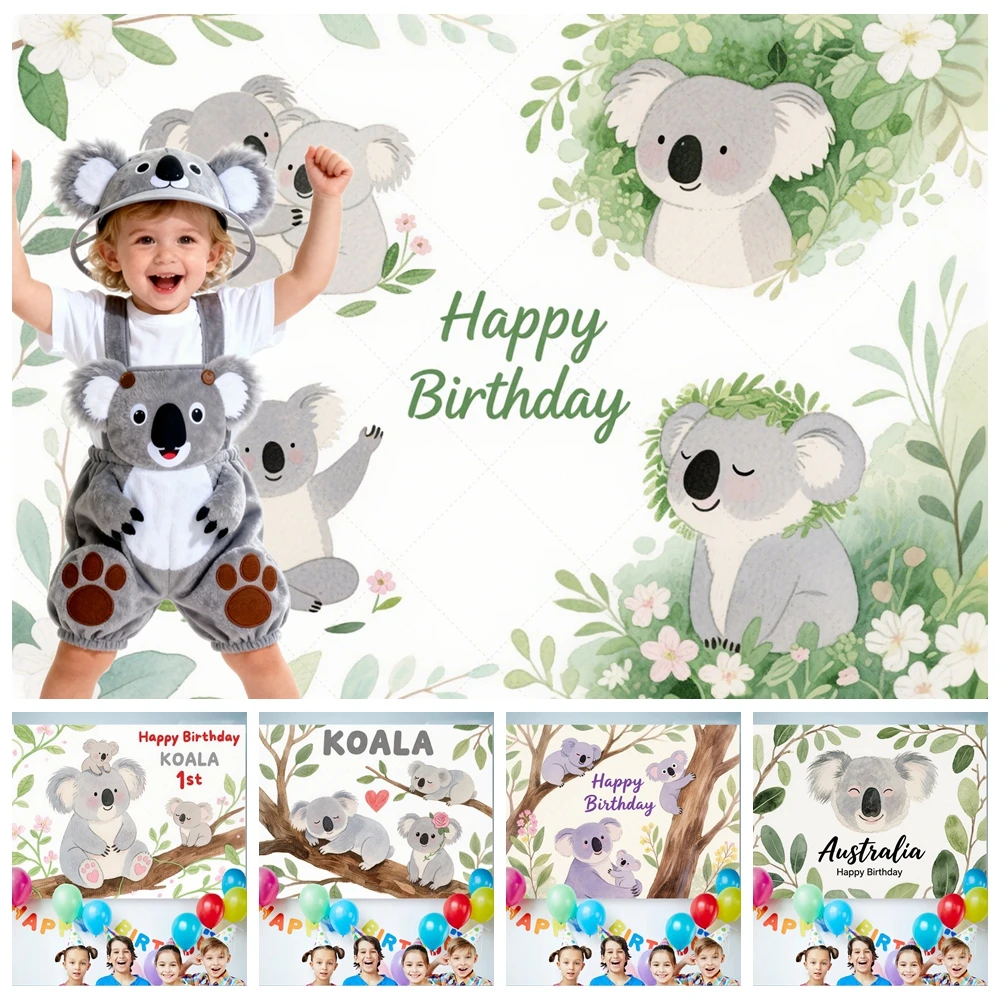 

Cute Cartoon Koala Theme Photo Booth Backdrop for Kids Birthday Party Baby Shower Portrait Photography Studio Decor Custom