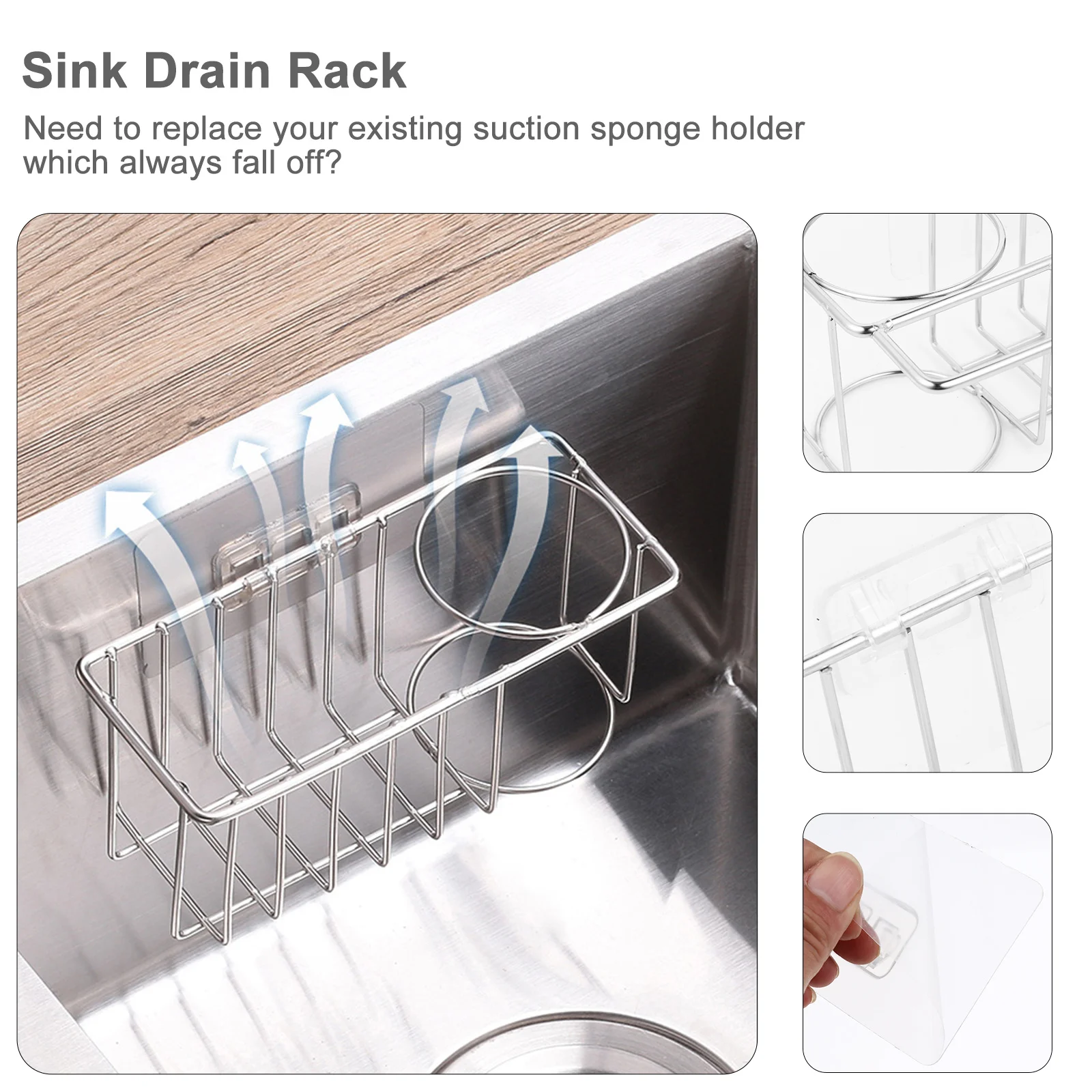 

Stainless Steel Sink Holder Sponge Storage Shelf Kitchen Organizer Brush Drainer Rack Waterproof Rust Resistant