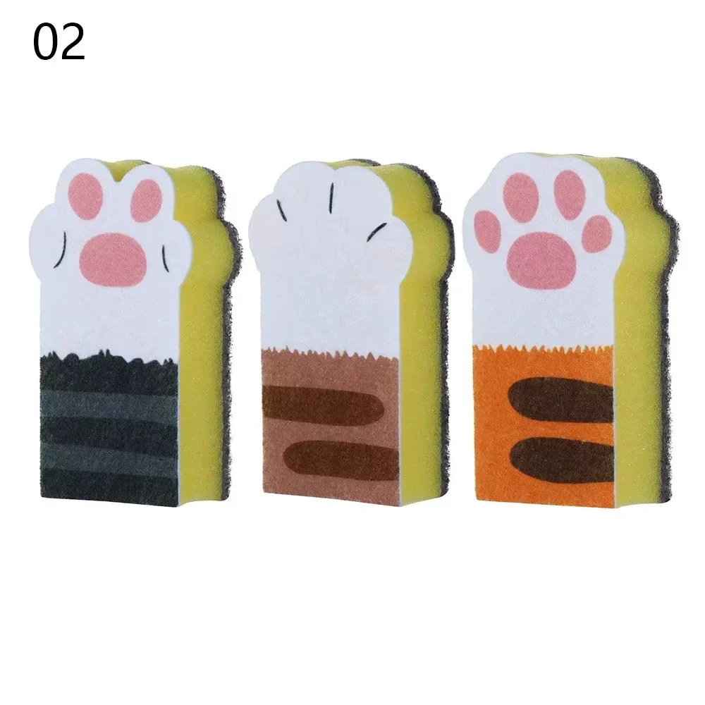 3Pcs Multi-Functional Cat Paw Sponge Brush Magic Wipes Towel Cloth For Dish Pot Cleaning Kitchen Supplies