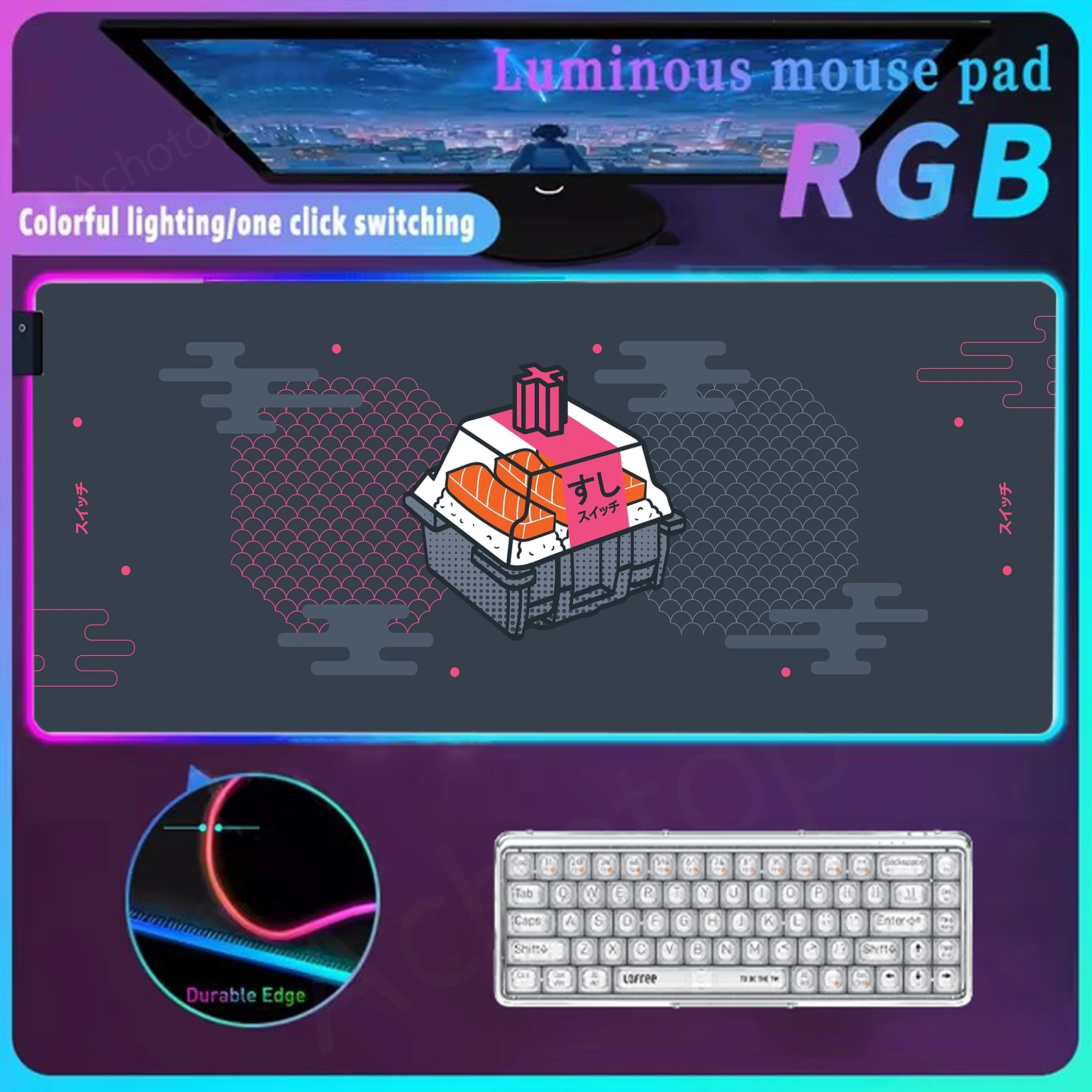 Keycaps Rgb Mouse Pad Gaming Mousepad XL Large Glow Mouse Pad Locking Edge Mouse Mat Gamer Led Keyboards Pads Rubber Desk Mat