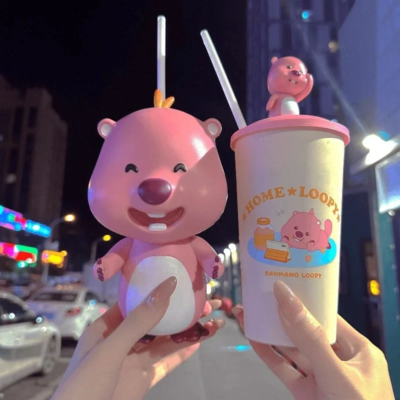 Hot Cartoon Zanmang Loopy Dolls Water Cup Kawaii Bottle Topper Straw Cups Little Beaver Ruby Design Water Bottles Birthday Gifts