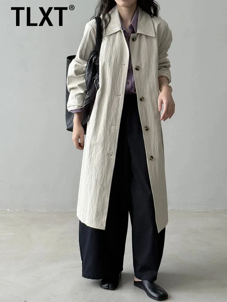

TLXT Elegant Women's Commute Lapel Single-Breasted Trench Coat High-End Long Sleeve Lace-up Windbreak Female Winter 2025 New