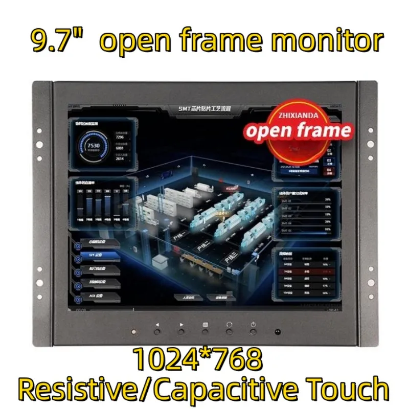 

Zhixianda 4:3 TFT LCD IPS 9.7 Inch Metal Resistive Capacitive Touch Screen Display Open Frame Monitor For Industrial Equipment