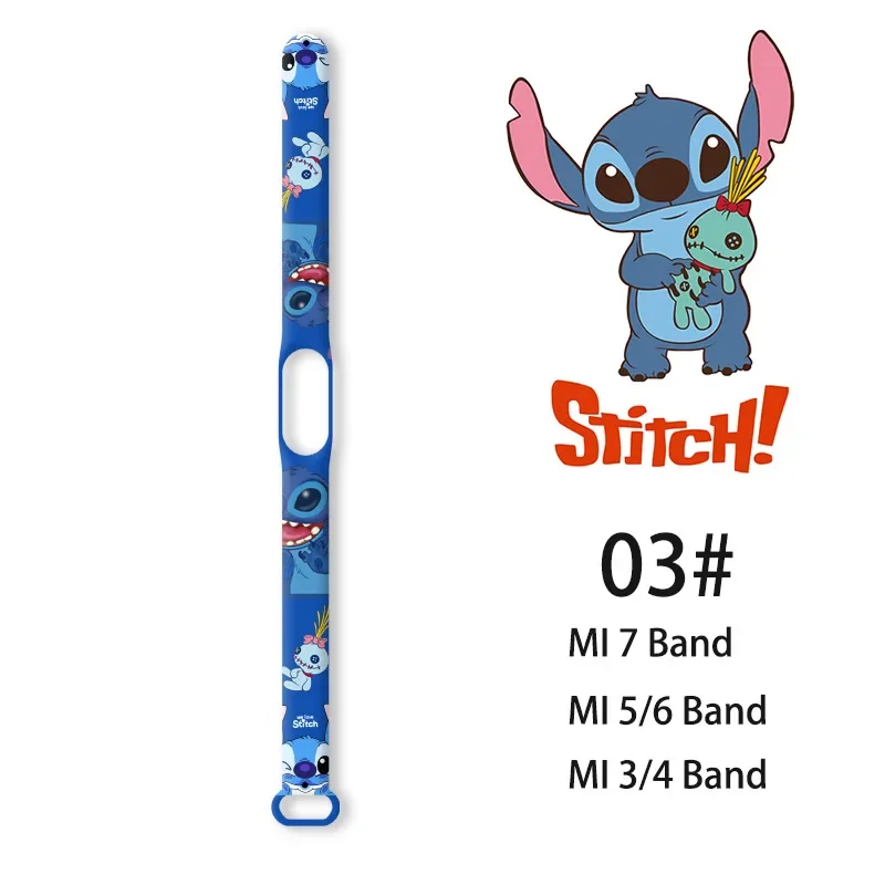 Anime Lilo & Stitch Strap for Mi Band 3 4 5 6 7 Bracelet Sport Silicone Watch Wristband Miband Wriststrap Children Xmas Gifts