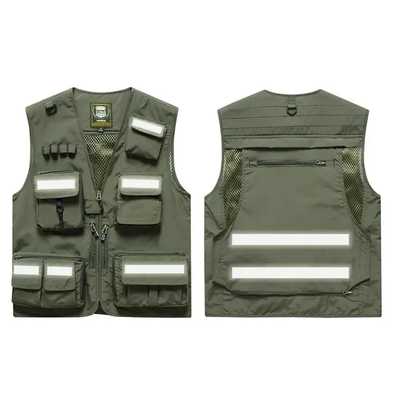 Sleeveless Jacket Work Vest Men Men's Plus Size Outerwear Logo Custom Reflective MAN Motorcyclist Suit Luxury Clothing Outdoor