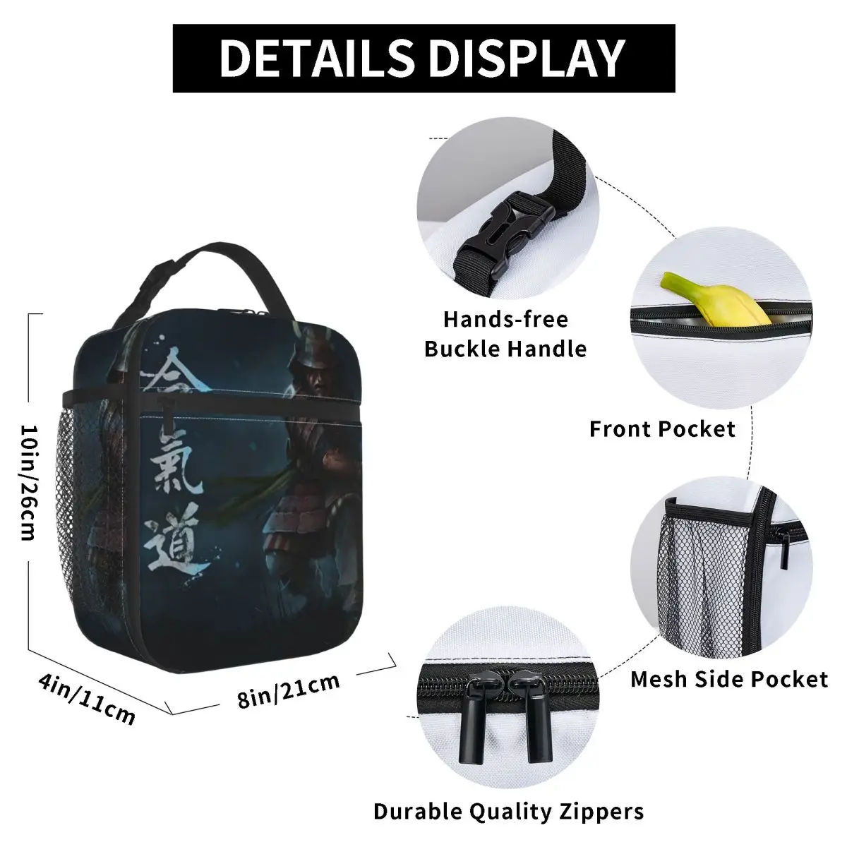 Samurai Spirits Insulated Lunch Bag for Kids School Cooler Thermal Food Box Tote Leakproof Lunch Boxes Container