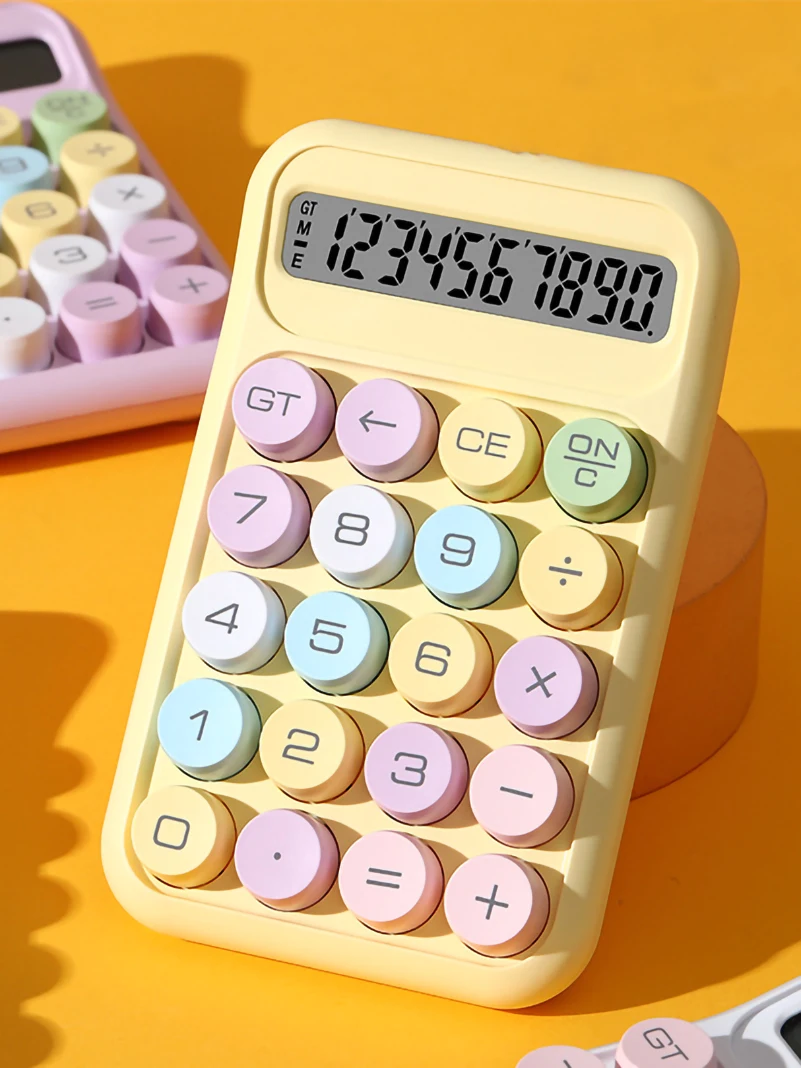 لوحة مفاتيح دائرية، آلة حاسبة ميكانيكية مكونة من 10 أرقام، لون حلوى لطيف، آلة حاسبة للعودة إلى المدرسة، قرطاسية مكتبية