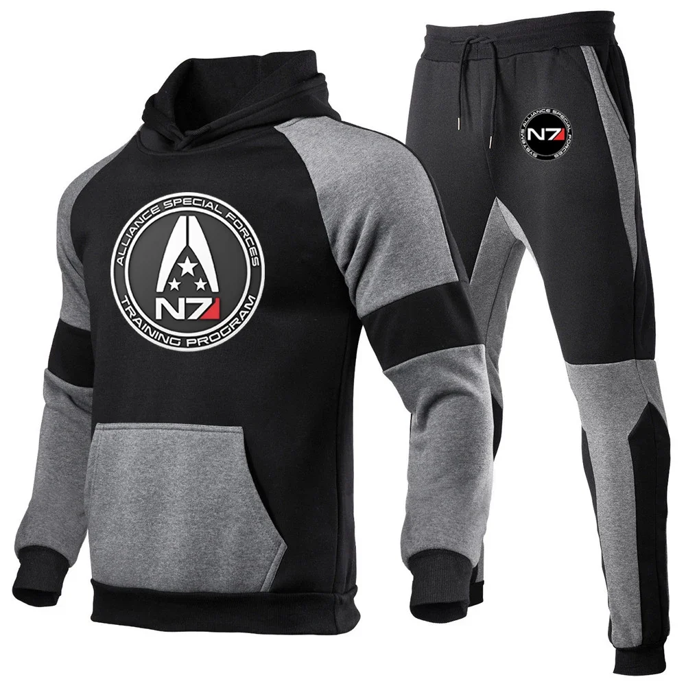 2024 N7 Mass Effect Nieuwe Mode Afdrukken Heren Sweatshirt Hoody Comfortabel Pak Trainingspak Hoodies + Joggingbroek Set