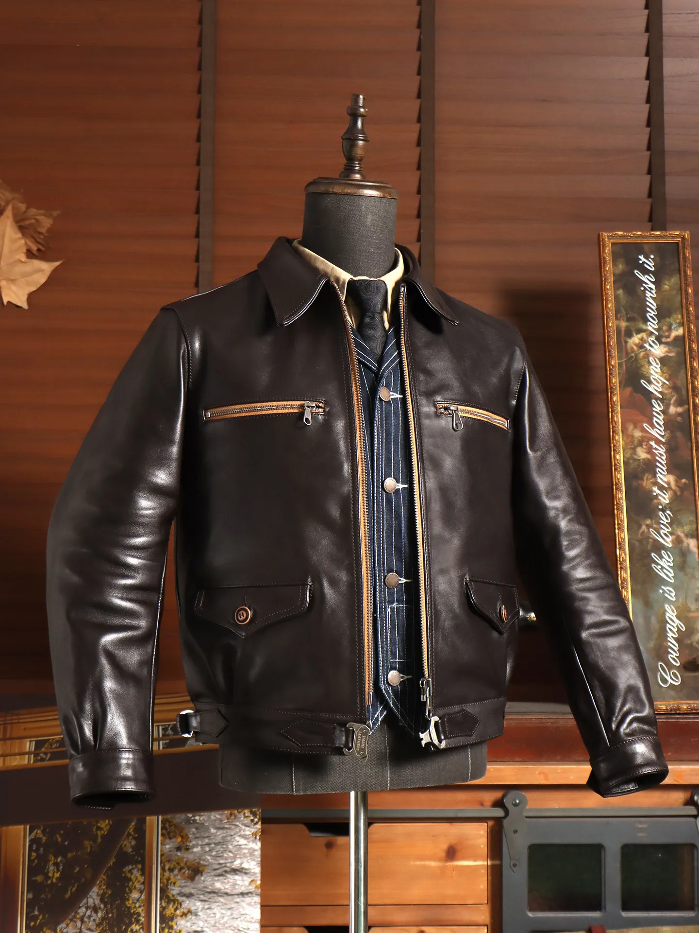 Tailor Brando Italian Full Grain Vegetable Tanned Horsehide Classic Hartman Vintage Leather Pilot Jacket
