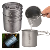2Pcs Outdoor Camping Cookware Set 304 Stainless Steel Outdoor Camping Pan 1000ml+700ml Vintage Pot Kit for Hiking Backpacking