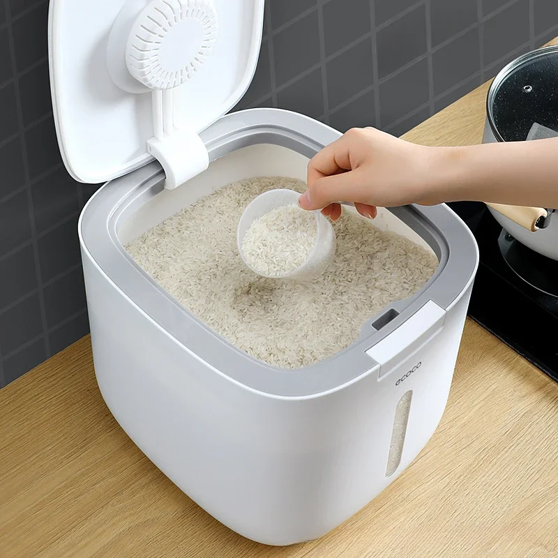 10KG Kitchen Storage Box Grain  Jar Moisture-Proof Sealed Organizer Rice Container With Measuring Cup Accessories