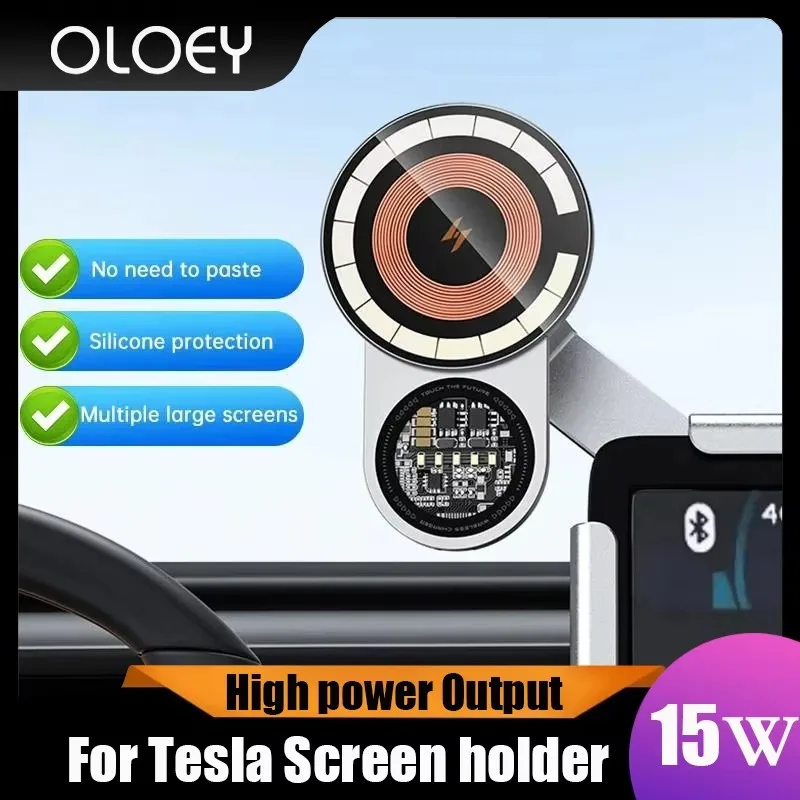 

Aluminum Alloy 360° For Tesla Macsafe Suspended Screen Wireless Fast Charging Magnetic Suction Car Phone Holder Punk Style