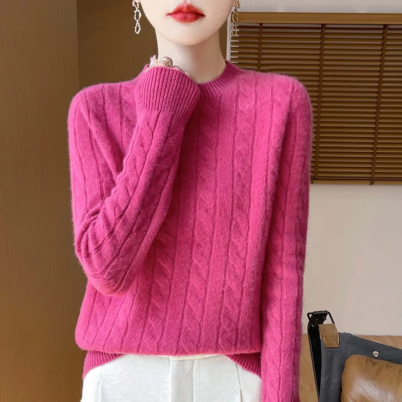 

Women's Autumn And Winter 100% Merino Wool Knitted Sweater First-line Ready To Wear Fashion Round Neck Sweater Warm Casual Top