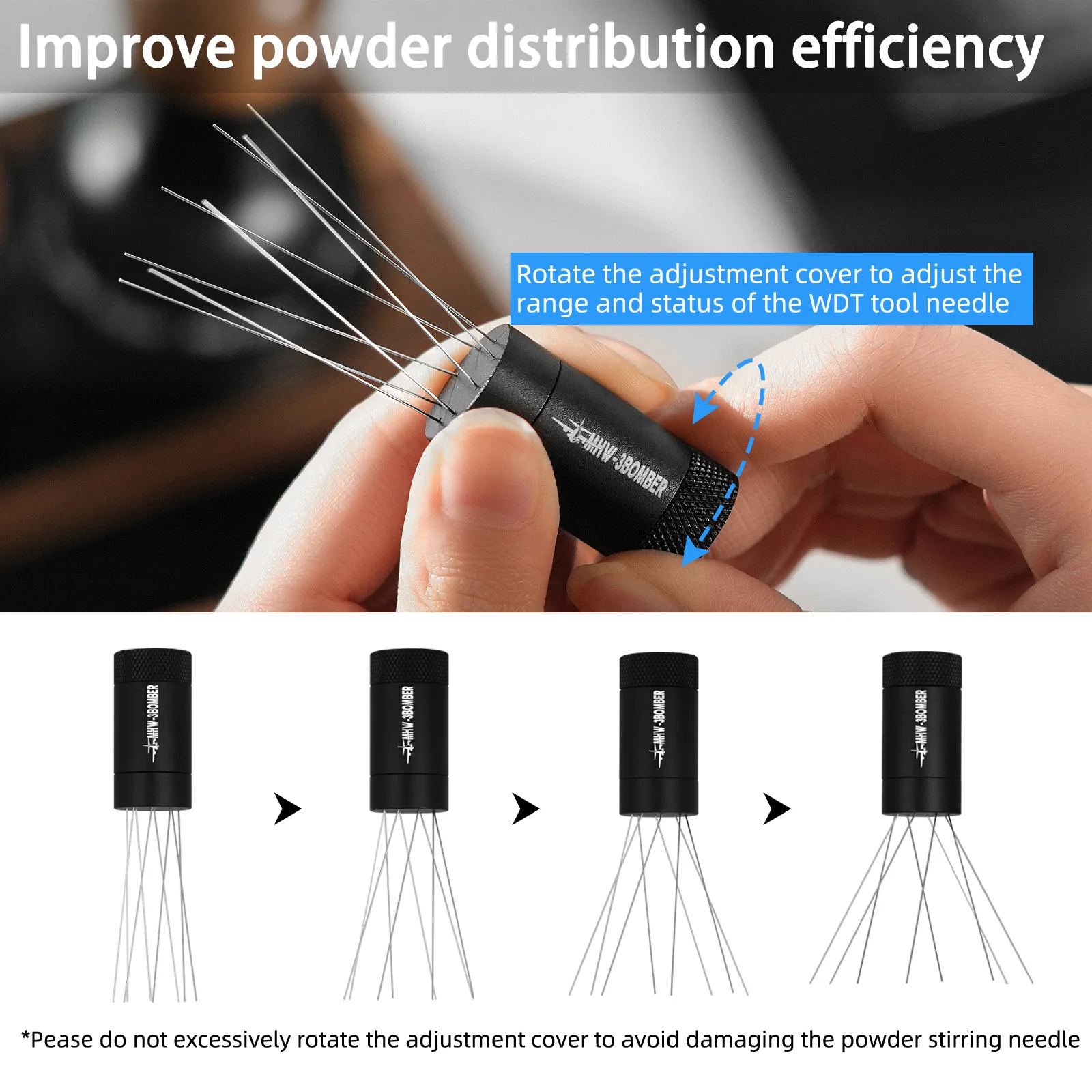 MHW-3BOMBER WDT 도구 에스프레소 분배 도구(자석 스탠드 포함), 조정 가능한 ... - 2