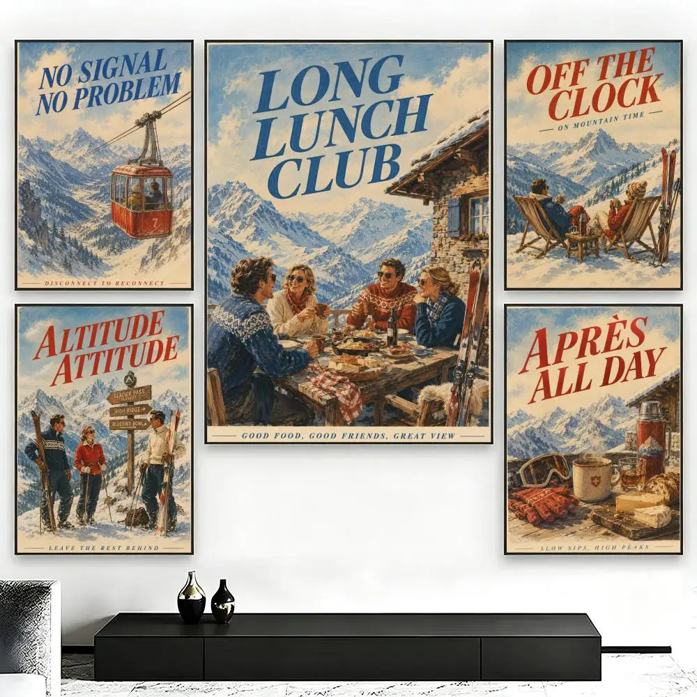 Alpine Sunset Poster Poster Nordic HD Self-Adhesive Wall Sticker Home Café Bedroom Living Room Art Decor Gift