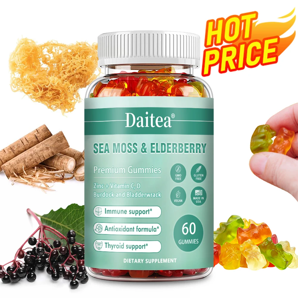 

Sea Moss Gummies – with Zinc + Vitamin C, D, Burdock and Bladderwrack for Thyroid & Detox Health Support, Digestive System