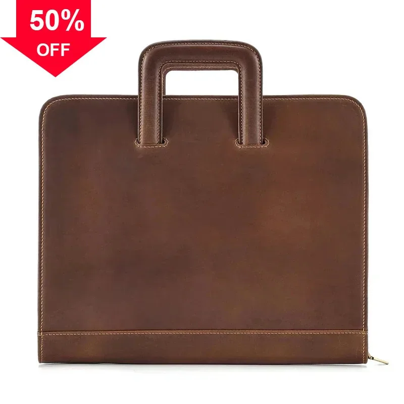 Hohe Qualität Neue Vintage A4 Braun Crazy Horse Echtes Leder Executive Büro Frauen Männer Aktentasche Handtasche Portfolio Tasche M2215