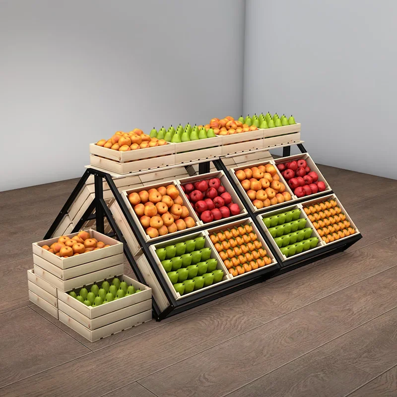 

Supermarket convenience store fruit shelf fresh fruit and vegetable display stand Baiguoyuan solid wood red wine frame creative