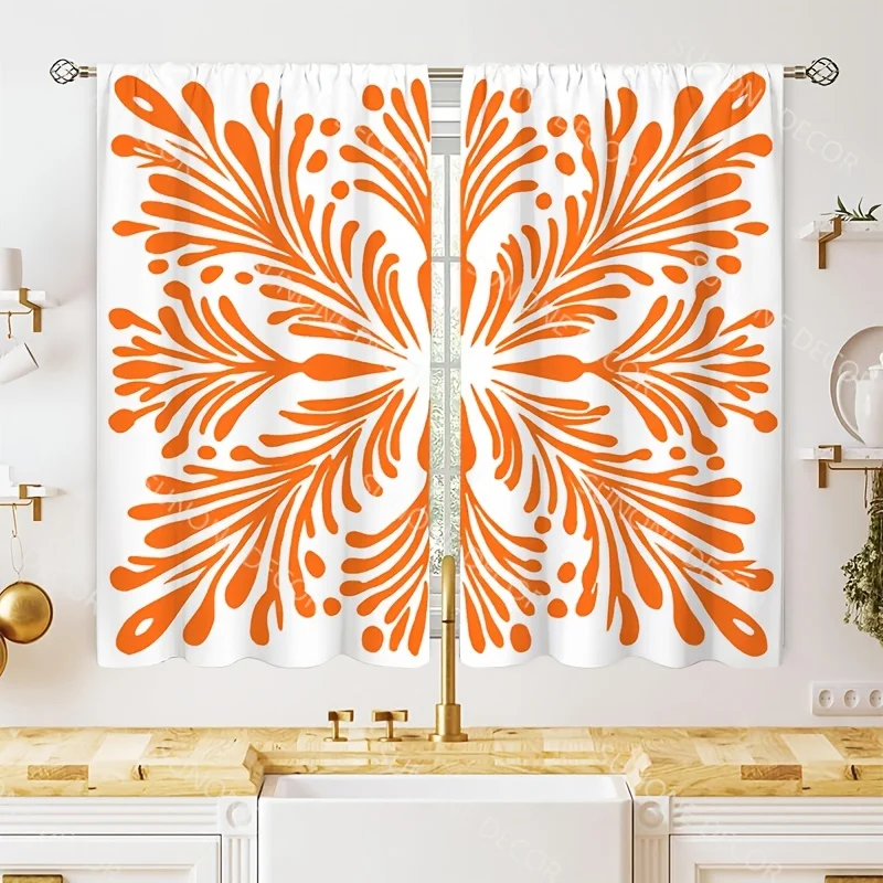 Vibrant Orange Abstract Sunburst Pattern Curtain for Bathroom Window Home Decor Bright Sunlight Filter