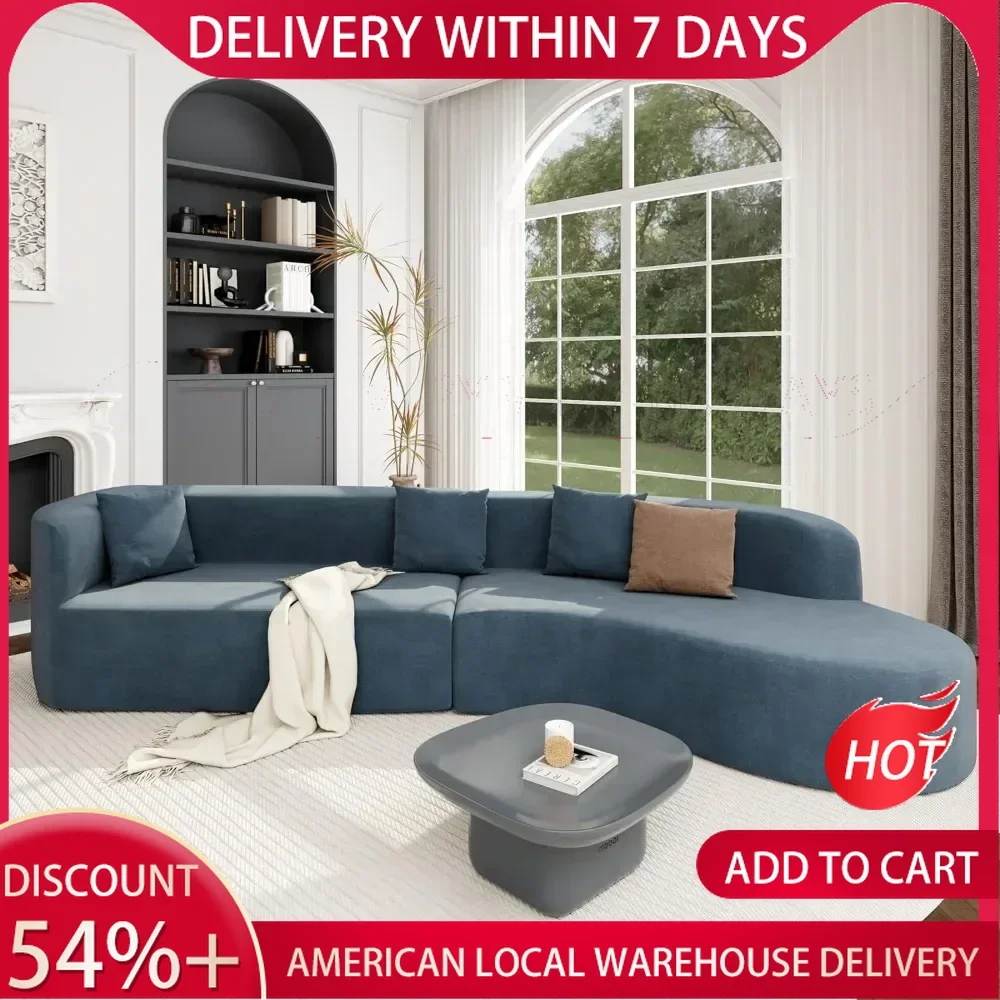 125 inch Curved Sofa，Half Moon Sectional Sofa,Chenille Fabric Upholstered Sofa with 3 Pillows,3Seater for Living Room, Apartment