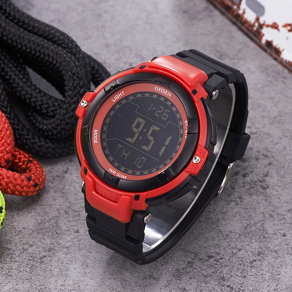 

OHSEN Brand Men Outdoor Sport Digital LED Watch 50M Diver Red Fashion Male Silicone Strap Wristwatches Gifts Relogio Masculino